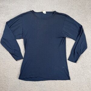 Vintage JE Morgan Thermal Long Sleeve Shirt Navy Waffle Ribbed Knit Top Womens L